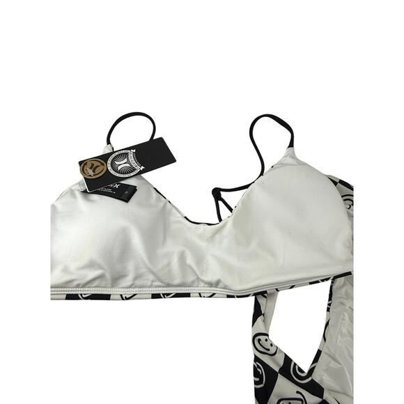 Hurley Black White Smiley Plaid Scoop Bralette Bikini Top Womens Medium - Picture 5 of 6